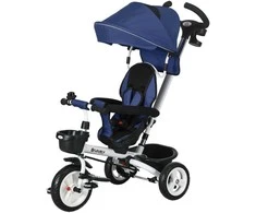 HOMCOM 2in1 triratis stumti baras vaikų triratis saugos diržas sulankstomas saulės stogelis puodelio laikiklis krepšys pedalas 1-5 metų mėlyna
