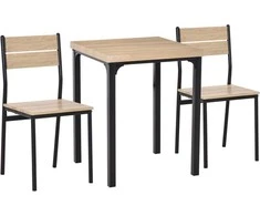 HOMCOM 3 dalių valgomojo komplektas Sėdimųjų vietų grupė su mediniu stalu, MDF + metalas, natūralaus medžio faktūra + juoda, 1 stalas + 2 kėdės