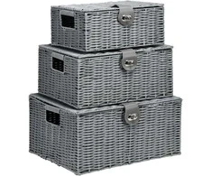 HOMCOM 3 dėžių rinkinys su dangčiu ir sagtimis, 18L/12L/7L, gyvenamajam kambariui, pilka