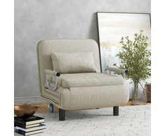HOMCOM 3-in-1 išlankstomas fotelis, miegamoji sofa su lovos funkcija, sulankstomas fotelis su 3 padėtimis reguliuojamu atlošu, ratukais, plieniniu rėmu, 120 kg apkrova, svetainei, pilkas