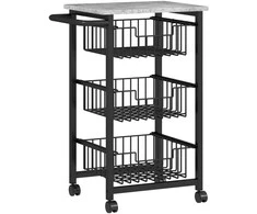 HOMCOM 3 pakopų virtuvės vežimėlis ant ratukų, ritinėjamas padėklų vežimėlis, virtuvės vežimėlis su 3 plieniniais krepšiais, padėklų vežimėlis