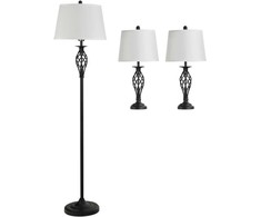 Lempos komplektas, 3 dalių vintažinis metalinis lempų komplektas, 38x158 cm, juoda, balta