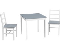 HOMCOM 3 dalių valgomojo komplektas, kompaktiškas virtuvės stalo rinkinys 2 asmenims, pilka+balta, pušies mediena, idealiai tinka virtuvei ir svetainei
