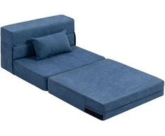 HOMCOM 3 viename miegamasis fotelis, sulankstoma miegamoji sofa su lovos funkcija, juosmens pagalvė, poilsio fotelis su flanelio danga, šezlongas svetainei, tamsiai mėlynas