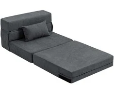HOMCOM 3 viename miegamasis fotelis, sulankstoma miegamoji sofa su lova funkcija, juosmens pagalvėlė, poilsio fotelis su flanelinės išvaizdos audiniu, šezlongas svetainei, tamsiai pilka