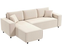 HOMCOM 3-vietė L formos kampinė sofa su keičiamu gultu, 2 pagalvėmis, spyruokliniu pamušalu, kordiniu apmušalu, svetainės baldų komplektas svetainei, miegamajam, 241x153x83 cm kreminės baltos spalvos