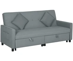 HOMCOM 3 vietų sofa-lova, reguliuojama miegamoji sofa su ištraukiama lova, pagalvėlės, pilka