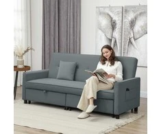 HOMCOM 3 vietų sofa-lova, reguliuojama miegamoji sofa su ištraukiama lova, pagalvėlės, pilka