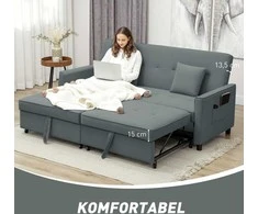 HOMCOM 3 vietų sofa-lova, reguliuojama miegamoji sofa su ištraukiama lova, pagalvėlės, pilka