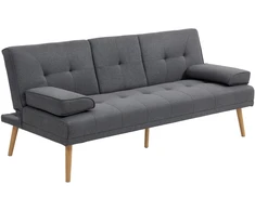 HOMCOM sofa lova, 3 vietų sofa, sofa-lova su atlenkiamu staliuku, puodelių laikikliu, skandinaviško dizaino, tamsiai pilka, iki 250 kg