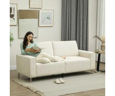 HOMCOM 3 vietų sofa, sofa su porankiais, atlošo pagalvėlėmis, svetainės sofa su velveto užvalkalu, spyruoklinė šerdis, stora minkšta sofa svetainei, miegamajam 193 x 77 x 80 cm, kreminės baltos spalvos