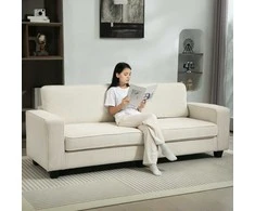 HOMCOM 3 vietų sofa, sofa su porankiais, atlošo pagalvėlės, svetainės sofa su velveto užvalkalu, spyruoklinė šerdis, minkšta sofa svetainei, miegamajam 227 x 84 x 87 cm, kreminės baltos spalvos