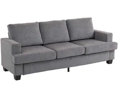 HOMCOM 3 vietų sofa, svetainės sofa 3 asmenims, audinio danga, plieno rėmas, minkšta sofa, pilka