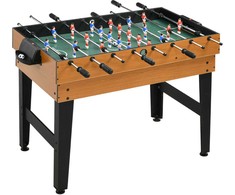 "HOMCOM 4 in 1" daugiafunkcinis žaidimų stalas, vakarėlių žaidimų stalas su stalo tenisu, stalo futbolu, biliardu, stalo ledo rituliu, skirtas linksmybėms su keliais žaidėjais, plienas, natūralus medis + juoda spalva