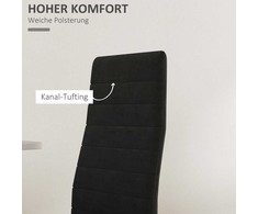 HOMCOM 4 valgomojo kėdžių komplektas, be porankių, medžiaginis apmušalas, metalinės kojos, juodos spalvos