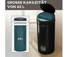 HOMCOM 42 litrų šiukšliadėžė su jutikliu ir minkšto uždarymo funkcija, lieto metalo šiukšliadėžė be prisilietimo higieniškiems virtuvės reikmenims