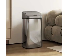 HOMCOM 48 L Sensorinis šiukšliadėžė virtuvei ar biurui, automatinio uždarymo funkcija, nerūdijantis plienas, sidabro atspalvis
