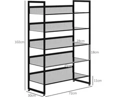 HOMCOM batų lentyna, 5 pakopų batų stovas, batų organizatorius iki 15 porų batų, su rankena prieškambariui, miegamajam, plieno, 72 x 30 x 102 cm, juodas