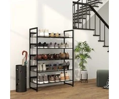 Homcom 5 lygių batų lentyna, 15 porų batų, batų organizatorius su rankena 72 x 30 x 102 cm, juoda