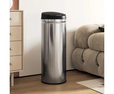 HOMCOM 50 litrų šiukšliadėžė su jutikliu ir švelnaus uždarymo funkcija, lietimui jautri nerūdijančio plieno šiukšliadėžė higieniškiems virtuvėms, biurams, sidabro spalvos