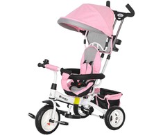 HOMCOM 6-in-1 triratukas su stūmimo rankena, vaikiškas triratukas su nuimamu stogeliu nuo saulės, su 5 taškų saugos diržais, krepšeliu, gėrimų laikikliu, vaikams nuo 1 iki 5 metų, rožinis