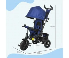 HOMCOM 6-in-1 triratukas su stūmimo rankena, vaikiškas triratukas su nuimamu stogeliu, pagalvėle, balansinis dviratukas su 5 taškų saugos diržais, krepšiu, puodelių laikikliu, vaikams nuo 1 iki 5 metų, tamsiai mėlynas