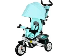 HOMCOM 6-in-1 triratukas su stūmimo strypu, vaikiškas triratukas su nuimamu stogeliu nuo saulės, pagalvėle, balansinis dviratukas su 5 taškų saugos diržais, krepšeliu, puodelio laikikliu, skirtas 1-5 metų vaikams, žalias