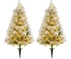 Kalėdinė eglutė su LED apšvietimu ir dirbtiniu sniegu, žalia/balta, 107 cm, 2 vnt.