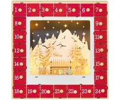 HOMCOM Advento kalendorius 24 stalčių skyriai Kalėdų kalendorius su LED lemputėmis Advento kalendoriaus dėžutė Kalėdų dekoracija "pasidaryk pats" MDF 34 x 7 x 34 cm raudona