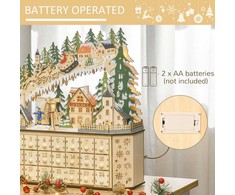 Advento kalendorius su 24 stalčiukais ir LED apšvietimu, natūralios medienos spalvos, 45 × 13 × 43 cm
