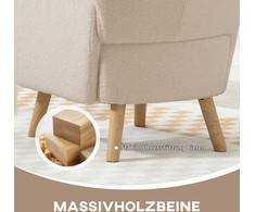 HOMCOM Akcento kėdė, minkštas fotelis su pliušiniu užvalkalu, putplasčio paminkštinimas, ausytės formos fotelis, smėlio spalvos