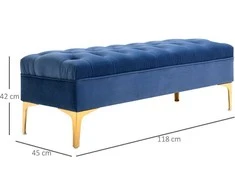 Homcom Aksominis lovos suoliukas, batų suoliukas su paaukštintomis kojomis, miegamasis - mėlynas 118 x 45 x 42 cm