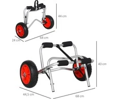 HOMCOM aliumininis kanojos, baidarės ir banglentės vežimėlis, sulankstomas, su diržu, PU ratais, sidabrinis, iki 75 kg, 68 x 44,5 x 40 cm