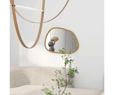 HOMCOM asimetrinis sieninis veidrodis 70x50 cm, vonios veidrodis, medinis rėmas, antikorozinis, voniai, svetainei, prieškambariui, miegamajam, natūralios spalvos