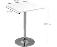 HOMCOM reguliuojamo aukščio baro stalas, besisukantis 360°, nesibraižančios kojelės, stabilus metalinis pagrindas, baltas