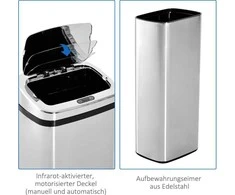 HOMCOM automatinė šiukšliadėžė su jutikliu, virtuvinė šiukšliadėžė iš nerūdijančio plieno, 50/68 l, sidabrinė (50 l)
