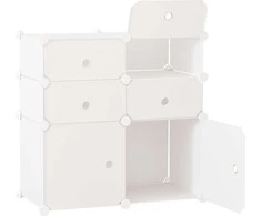 HOMCOM Avalynės spintos lentyna su dėžėmis, spinta iš plastiko ir plieno, balta, 75x37x73cm