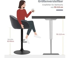 HOMCOM Baro kėdė, reguliuojamo aukščio baro kėdė, virtuvės kėdė, bistro kėdė su atrama kojoms, lininės išvaizdos staltiesė valgomajam, tamsiai pilka, 54 x 54 x 92-112 cm