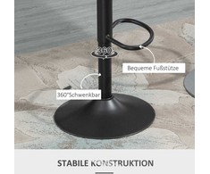 HOMCOM Baro kėdžių rinkinys, 2 taburetės, virtuvės kėdės, odos išvaizdos, pasukamos, reguliuojamo aukščio, su atrama kojoms, metalinis rėmas, 44 x 49 x 90-110 cm, pilkos spalvos