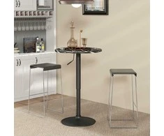 HOMCOM baro stalas aukštas stalas apvalus valgomojo stalas 2 asmenims, marmurinės išvaizdos virtuvinis stalas svetainei, valgomajam, mažoms patalpoms, juodas, Ø60 x 68-93,5 cm