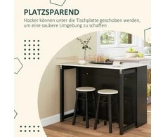 HOMCOM baro stalas su baro kėdžių rinkiniu, 3 dalių baro stalo komplektas, valgomasis stalas su sulankstomu stalviršiu, virtuvės stalas su spintele, valgomojo baldų komplektas svetainei, juodas
