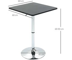 HOMCOM baro stalas, reguliuojamo aukščio stovimas stalas su besisukančiu stalviršiu, neslystantis virtuvės stalas svetainei, valgomajam, juodas, 60 x 60 x 69-93 cm
