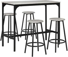 HOMCOM Baro stalas su baro kėdėmis, 5 dalių baro stalo komplektas, virtuvės stalas su 4 baro kėdėmis, pramoninio dizaino valgomojo grupė, skirta virtuvei, valgomajam, metalinė, pilka