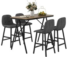 HOMCOM Baro stalas su baro kėdėmis, 5 dalių valgomojo rinkinys, virtuvės stalas, bistro stalas su 4 kėdėmis, baro stalo rinkinys virtuvei, svetainei, plienas, tamsiai pilka, 120 x 60 x 91 cm