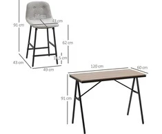 HOMCOM baro stalas su baro kėdžių komplektu, 5 dalių valgomojo komplektas, virtuvinis stalas, bistro stalas su 4 kėdėmis, baro stalo komplektas, metalas, šviesiai ruda, 120 x 60 x 91 cm