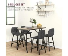 HOMCOM Baro stalas su baro kėdėmis, 5 dalių valgomojo rinkinys, virtuvės stalas, bistro stalas su 4 kėdėmis, baro stalo rinkinys virtuvei, svetainei, plienas, tamsiai pilka, 120 x 60 x 91 cm