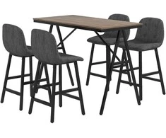 HOMCOM baro stalo ir kėdžių komplektas, 5 dalių valgomojo komplektas, virtuvinis stalas, bistro stalas su 4 kėdėmis, baro stalo komplektas virtuvei, svetainei, plienas, tamsiai pilkas, 120 x 60 x 91 cm