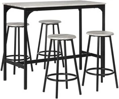 HOMCOM Baro stalas su baro kėdėmis, 5 dalių baro stalo komplektas, virtuvės stalas su 4 baro kėdėmis, pramoninio dizaino valgomojo grupė, skirta virtuvei, valgomajam, metalinė, pilka