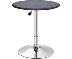 HOMCOM Baro stalas Valgomasis stalas Aukštas stalas Baro stalas, virtuvės stalas svetainėje, valgomajame, chromuotas plienas, odos imitacija, juodas, Ø63 x 67- 93 cm