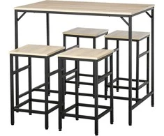HOMCOM Baro stalo rinkinys 5 dalių baro stalas 4 baro kėdės stalo komplektas virtuvės stalviršis valgomasis stalas plienas ąžuolas + juoda 100x60x88cm